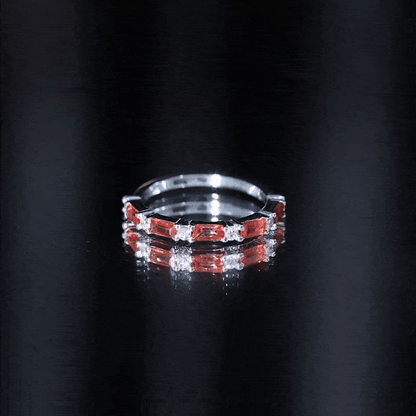 Lab Grown Orange Sapphire and Diamond Half Eternity Stackable Ring