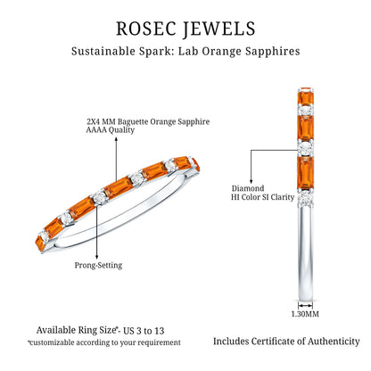 Lab Grown Orange Sapphire and Diamond Half Eternity Stackable Ring
