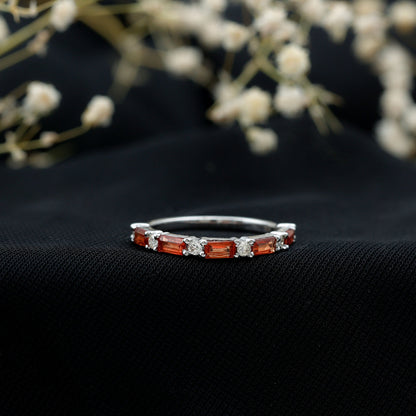 Lab Grown Orange Sapphire and Diamond Half Eternity Stackable Ring
