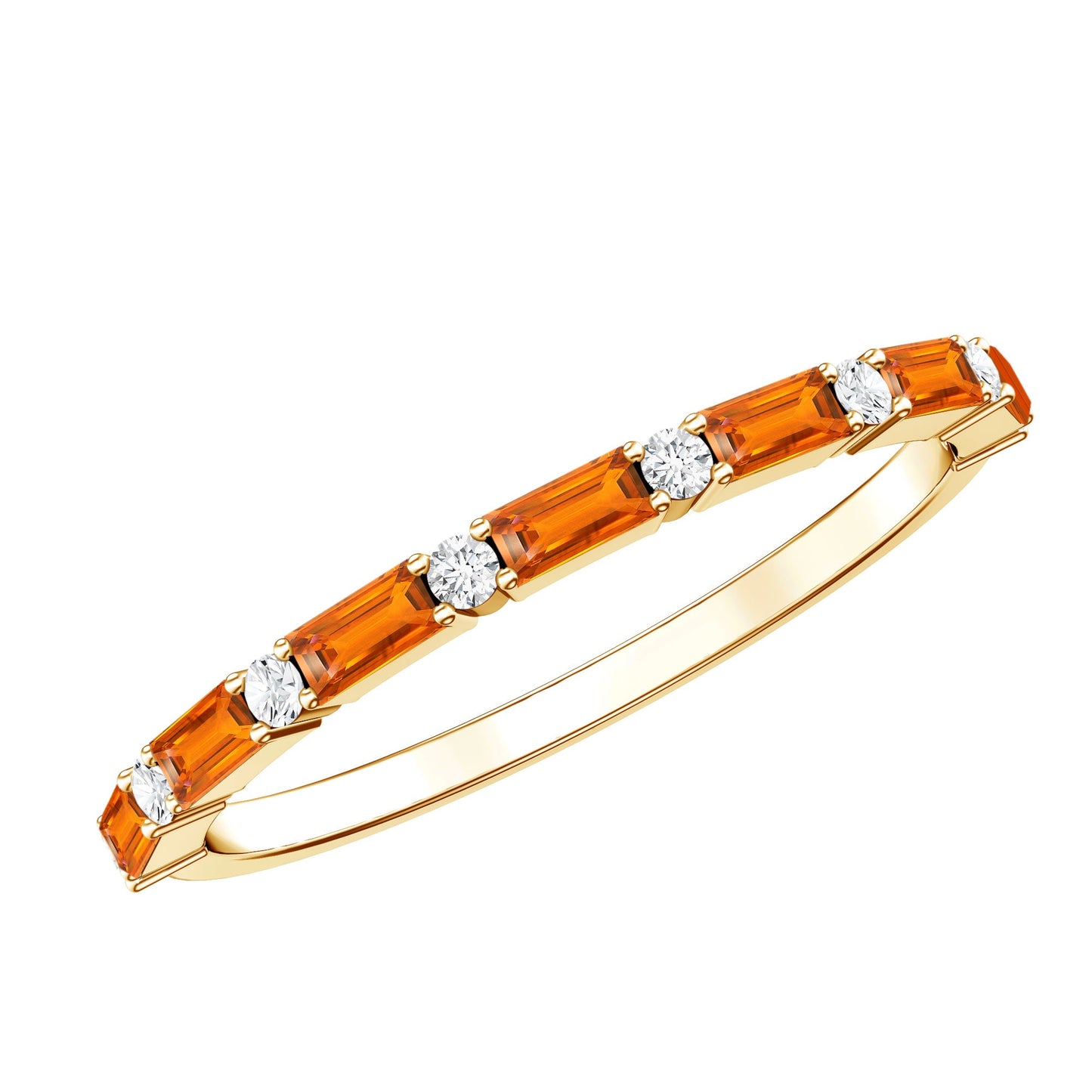 Lab Grown Orange Sapphire and Diamond Half Eternity Stackable Ring