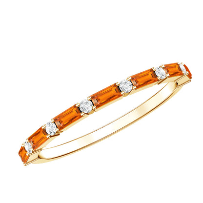 Lab Grown Orange Sapphire and Diamond Half Eternity Stackable Ring