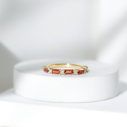 Lab Grown Orange Sapphire and Diamond Half Eternity Stackable Ring