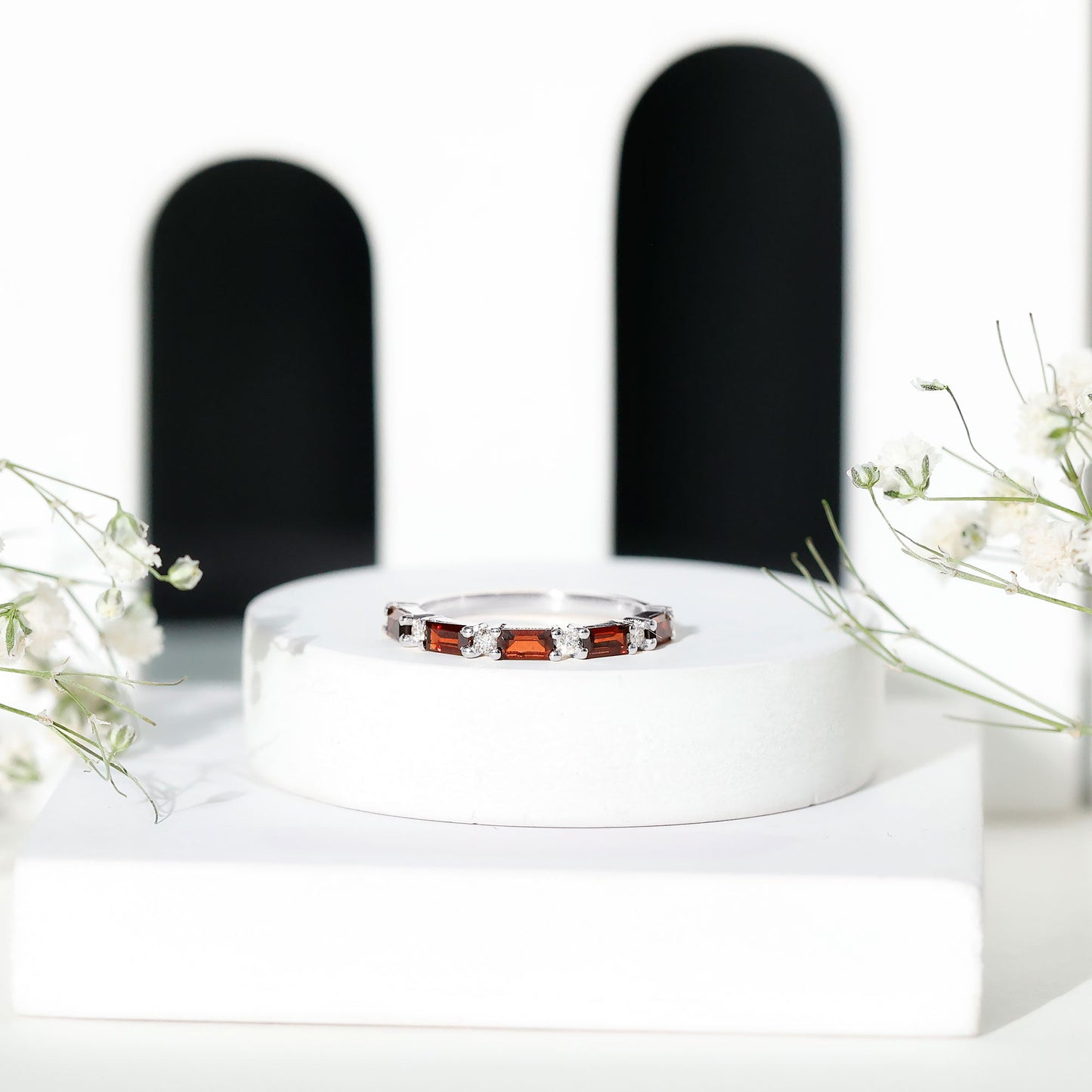 Natural Baguette Garnet Diamond Half Eternity Band With Certificate