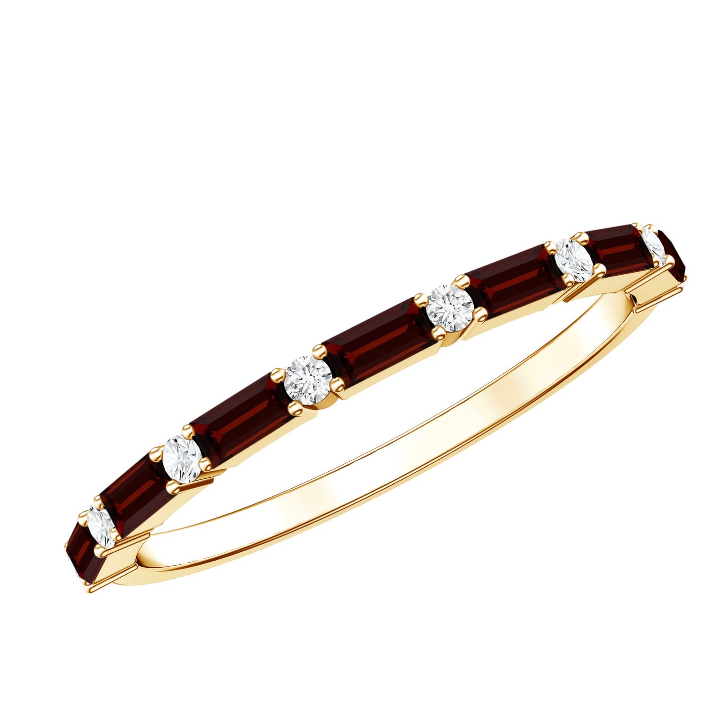 Natural Baguette Garnet Diamond Half Eternity Band With Certificate