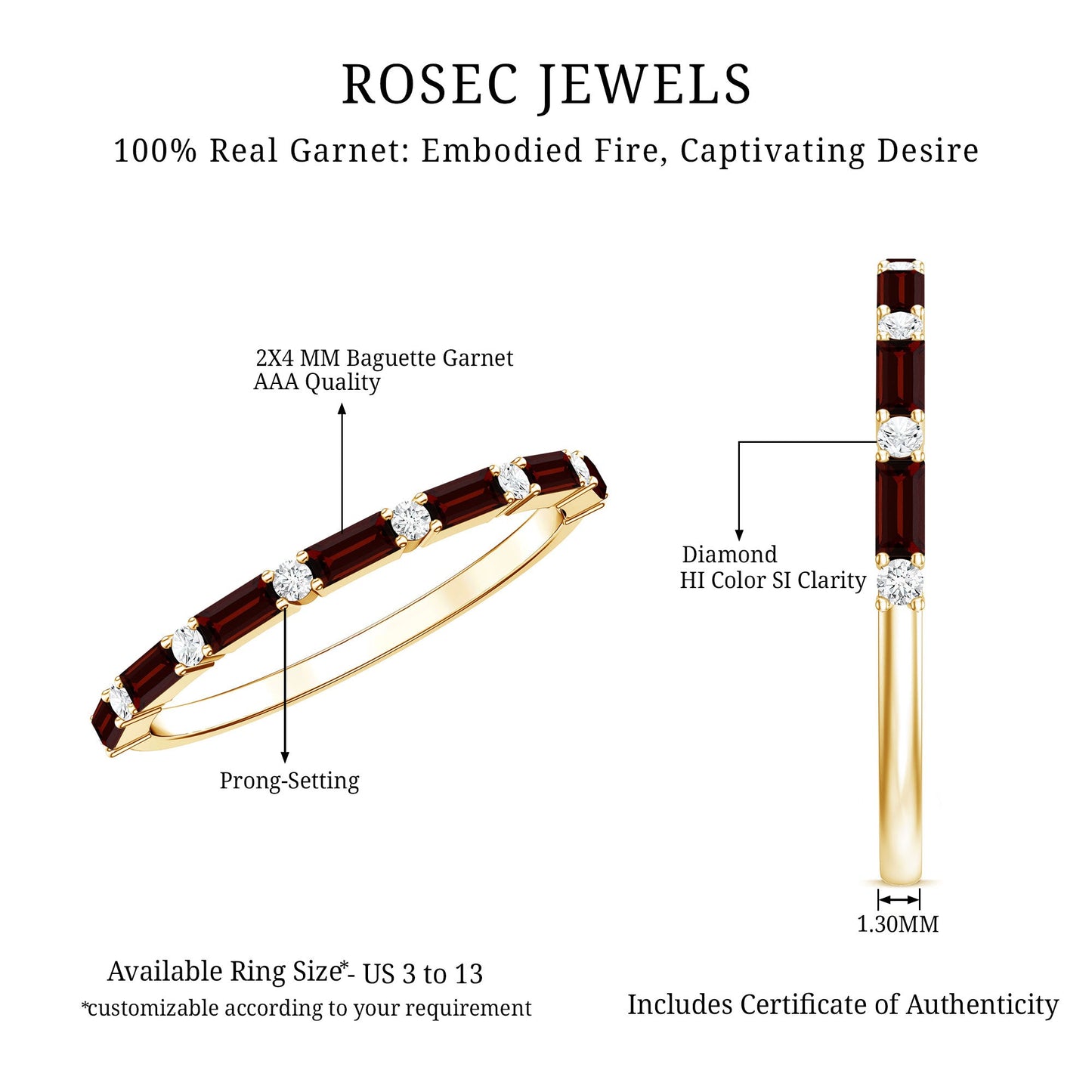 Natural Baguette Garnet Diamond Half Eternity Band With Certificate
