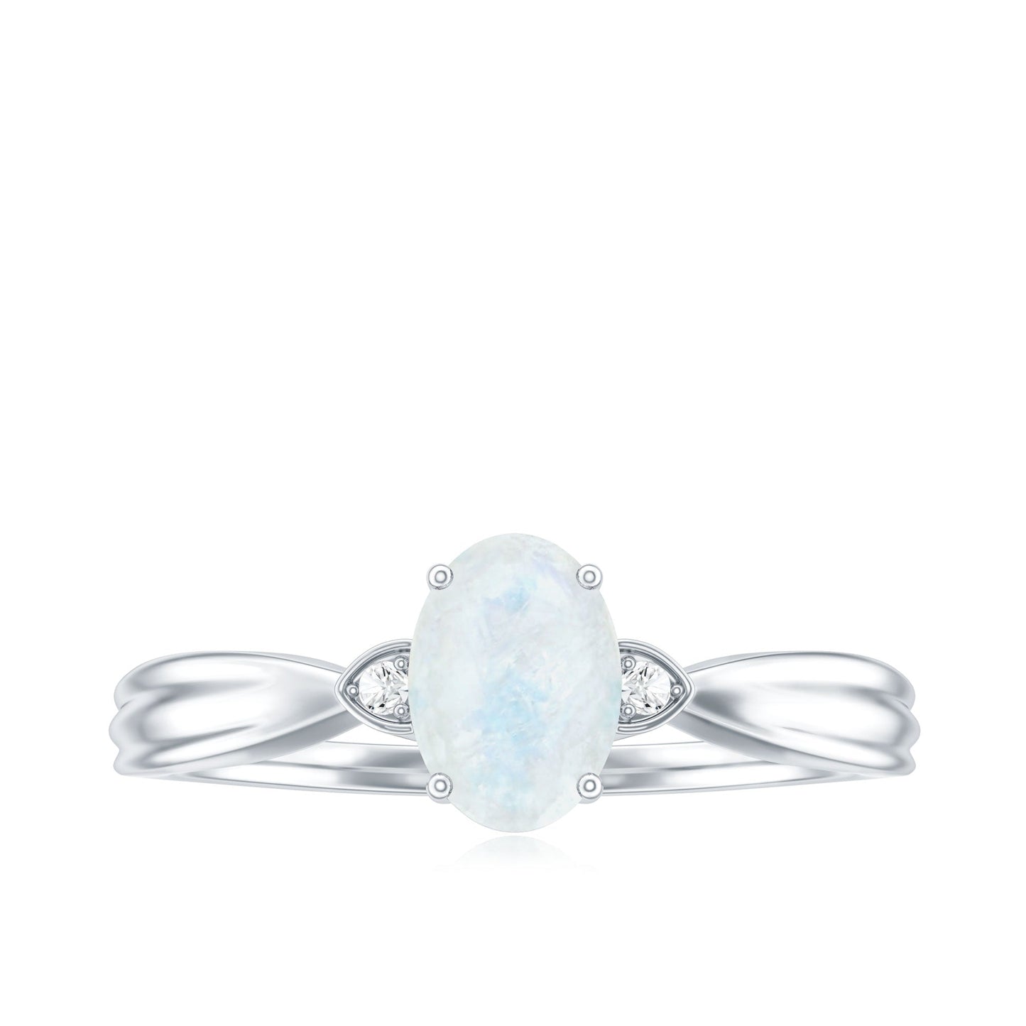 0.6 Carat Oval Cut Moonstone Solitaire Ring with Diamond