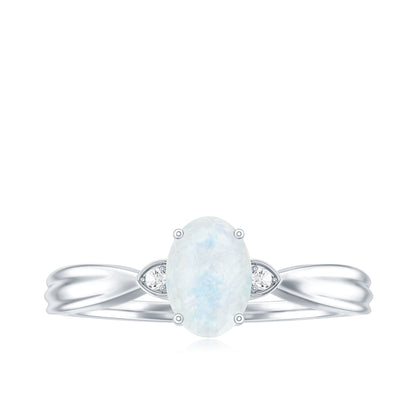0.6 Carat Oval Cut Moonstone Solitaire Ring with Diamond