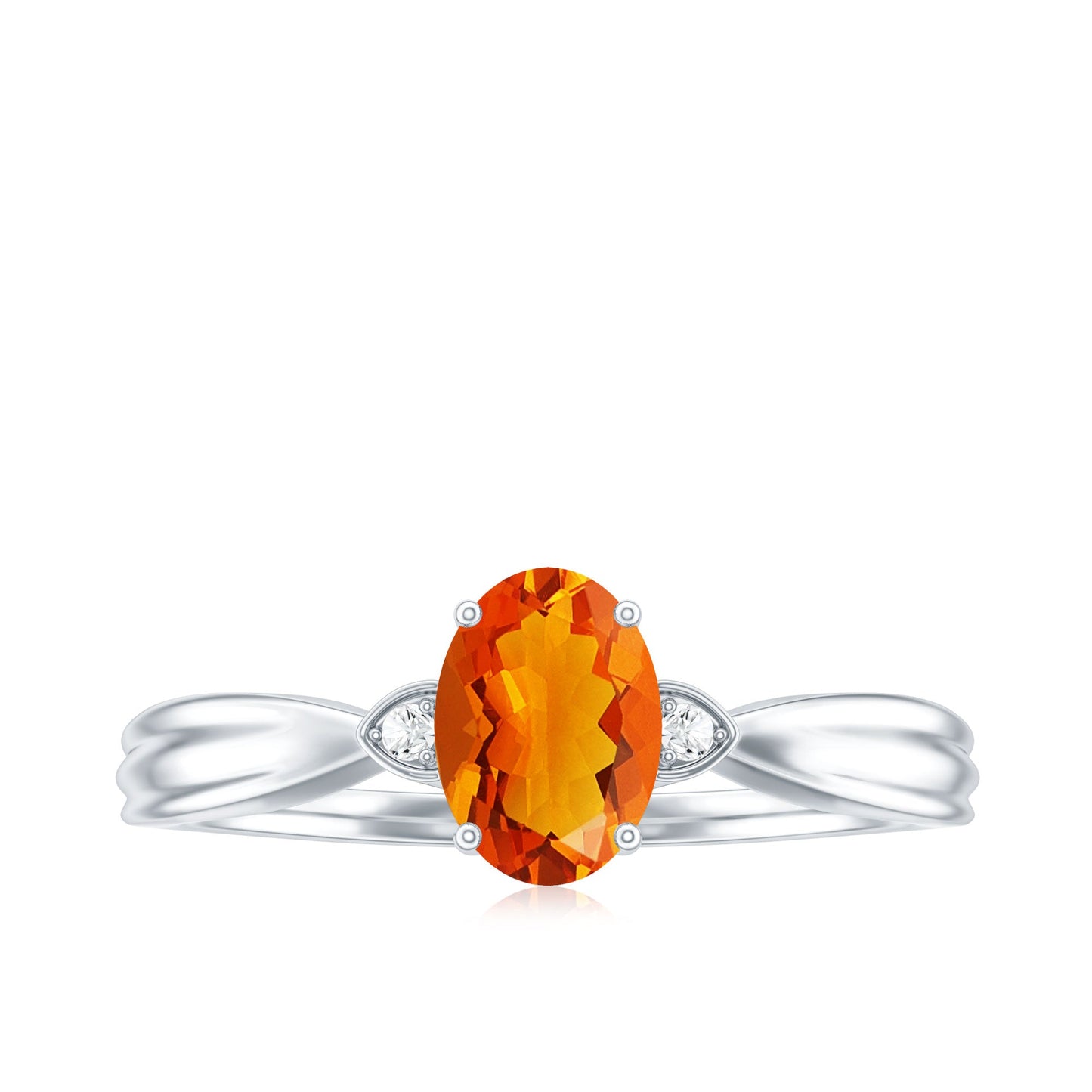 0.6 Carat Oval Shape Fire Opal Engagement Ring with Diamond