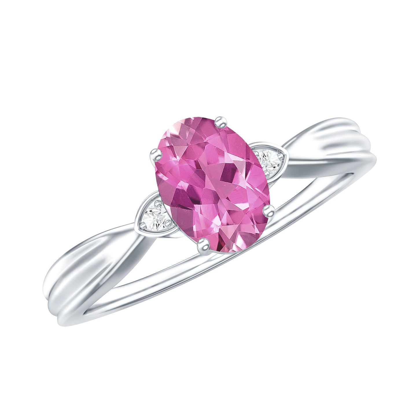 Oval Shape Pink Tourmaline Solitaire Ring with Diamond