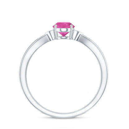 Oval Shape Pink Tourmaline Solitaire Ring with Diamond