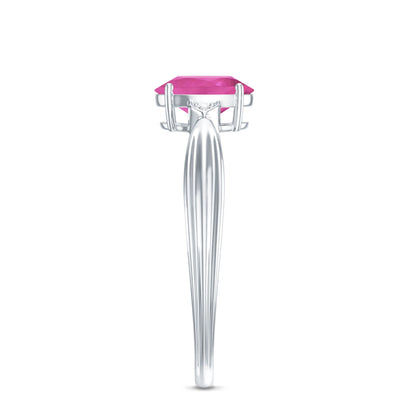 Oval Shape Pink Tourmaline Solitaire Ring with Diamond