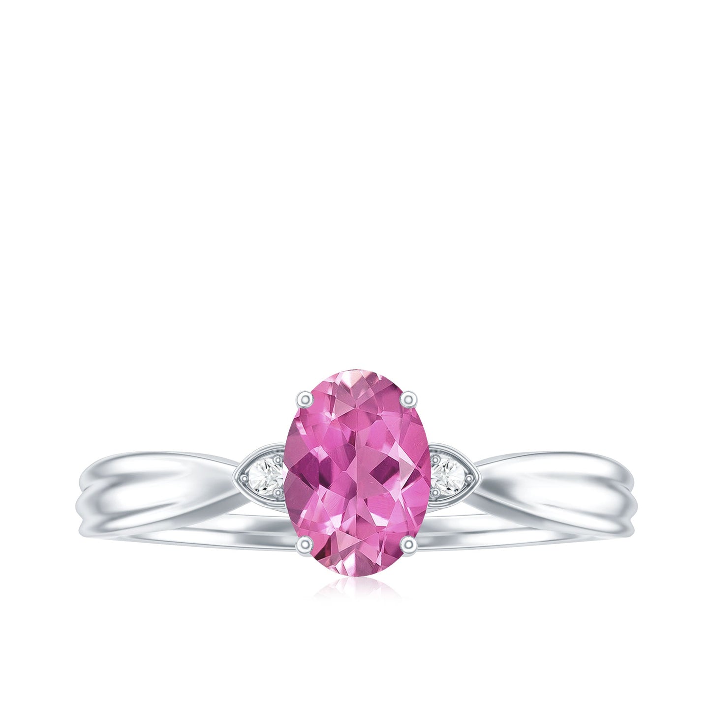 Oval Shape Pink Tourmaline Solitaire Ring with Diamond