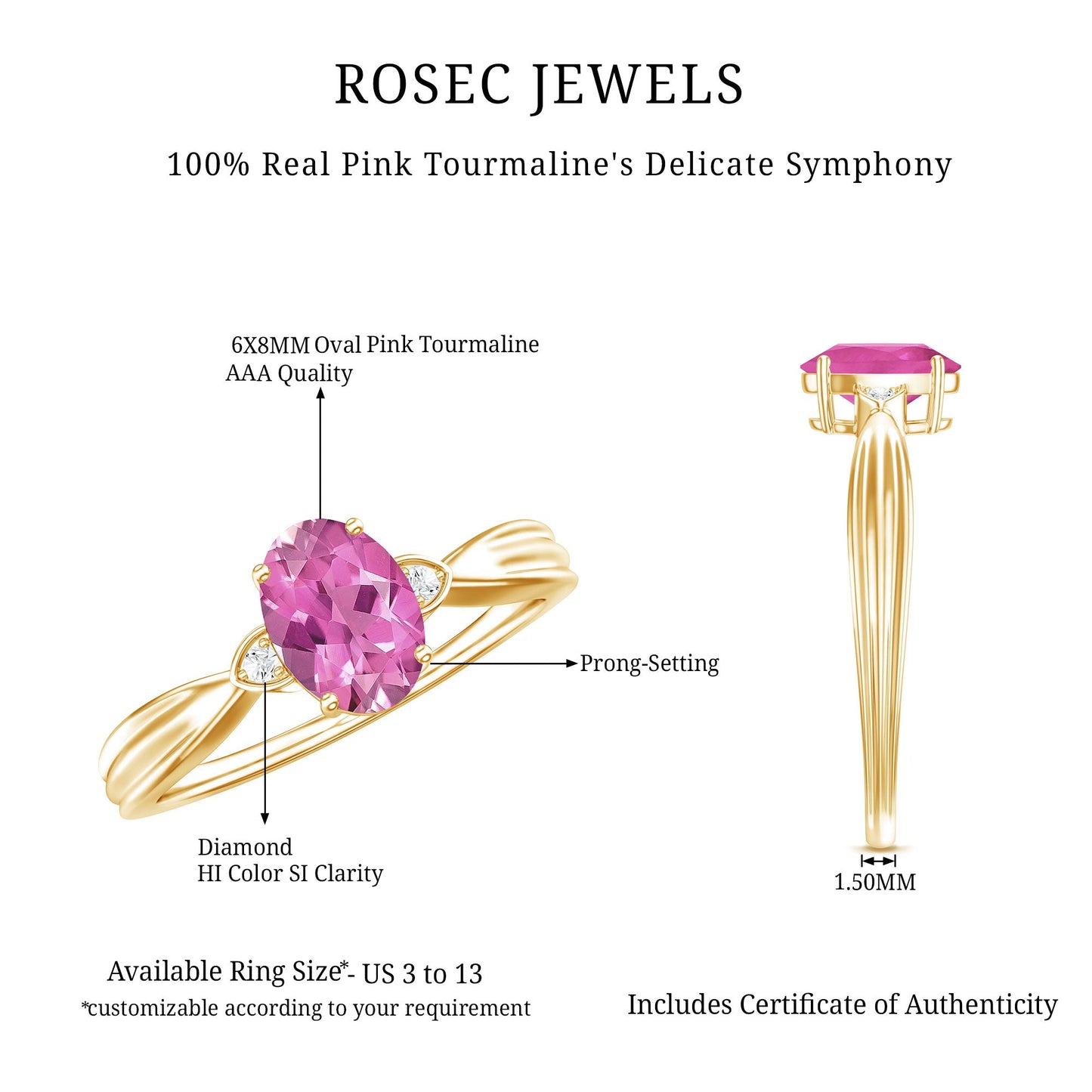 Oval Shape Pink Tourmaline Solitaire Ring with Diamond