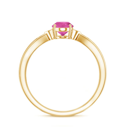 Oval Shape Pink Tourmaline Solitaire Ring with Diamond