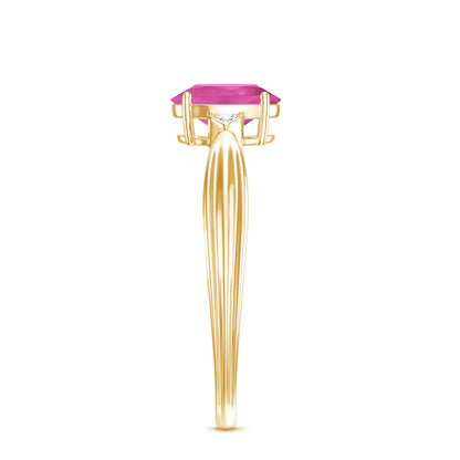 Oval Shape Pink Tourmaline Solitaire Ring with Diamond