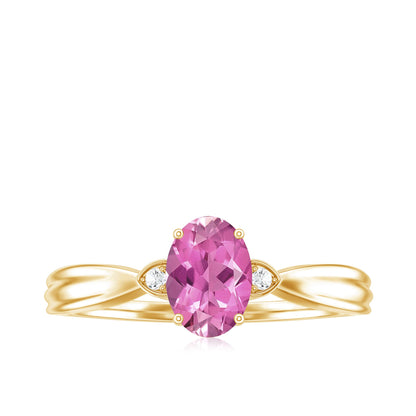 Oval Shape Pink Tourmaline Solitaire Ring with Diamond