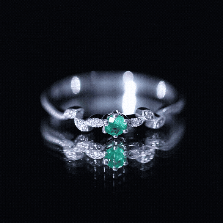 Nature Inspired Emerald Promise Ring with Diamond