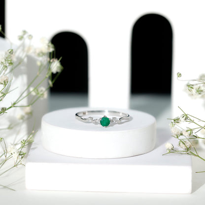 Nature Inspired Emerald Promise Ring with Diamond