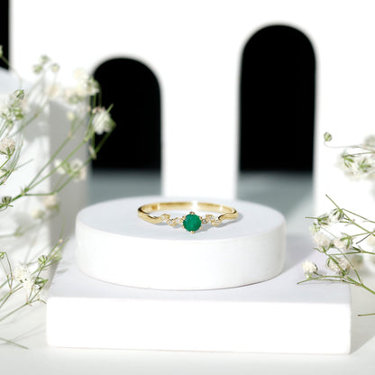 Nature Inspired Emerald Promise Ring with Diamond