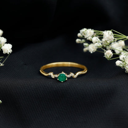 Nature Inspired Emerald Promise Ring with Diamond