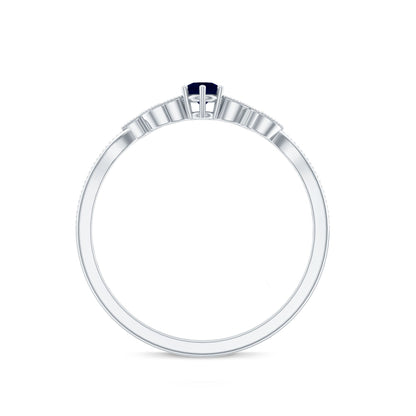 Minimalist Blue Sapphire and Diamond Leaf Promise Ring with Certificate