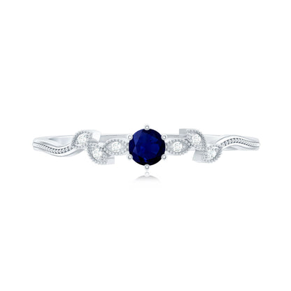Minimalist Blue Sapphire and Diamond Leaf Promise Ring with Certificate