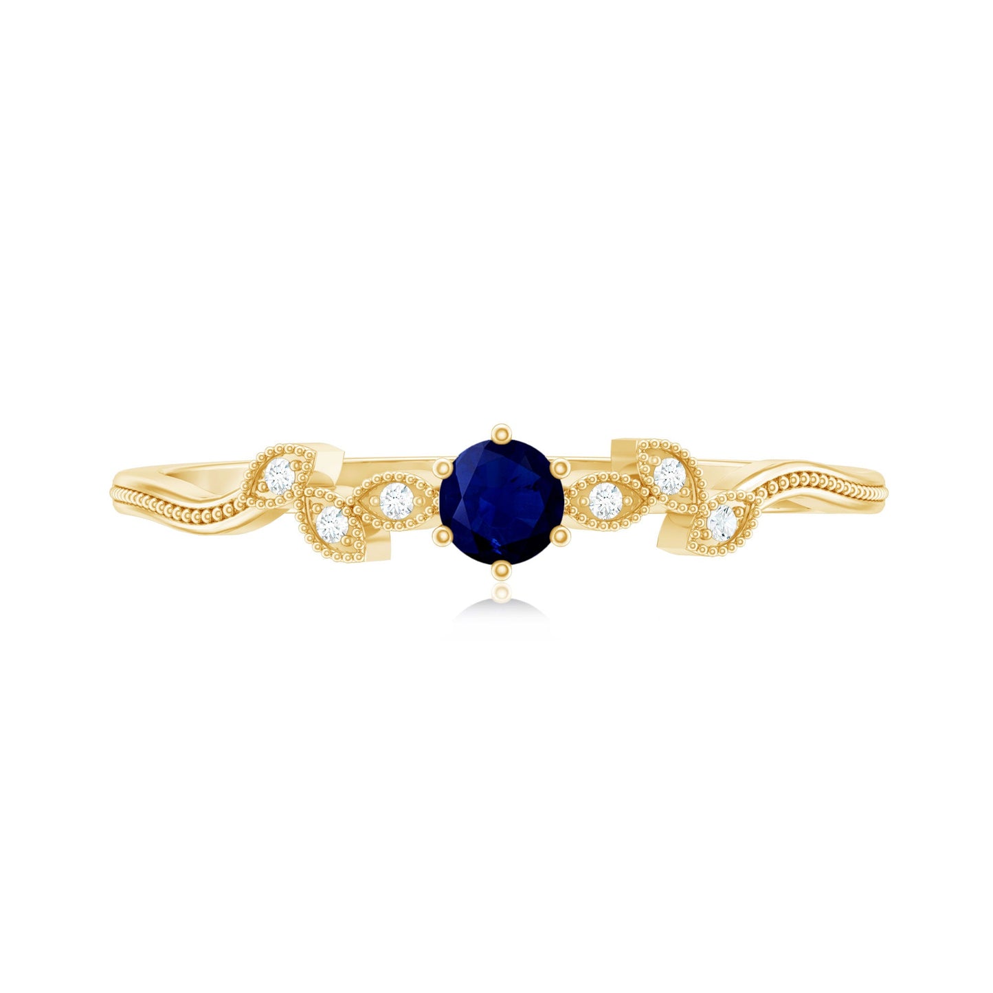 Minimalist Blue Sapphire and Diamond Leaf Promise Ring with Certificate