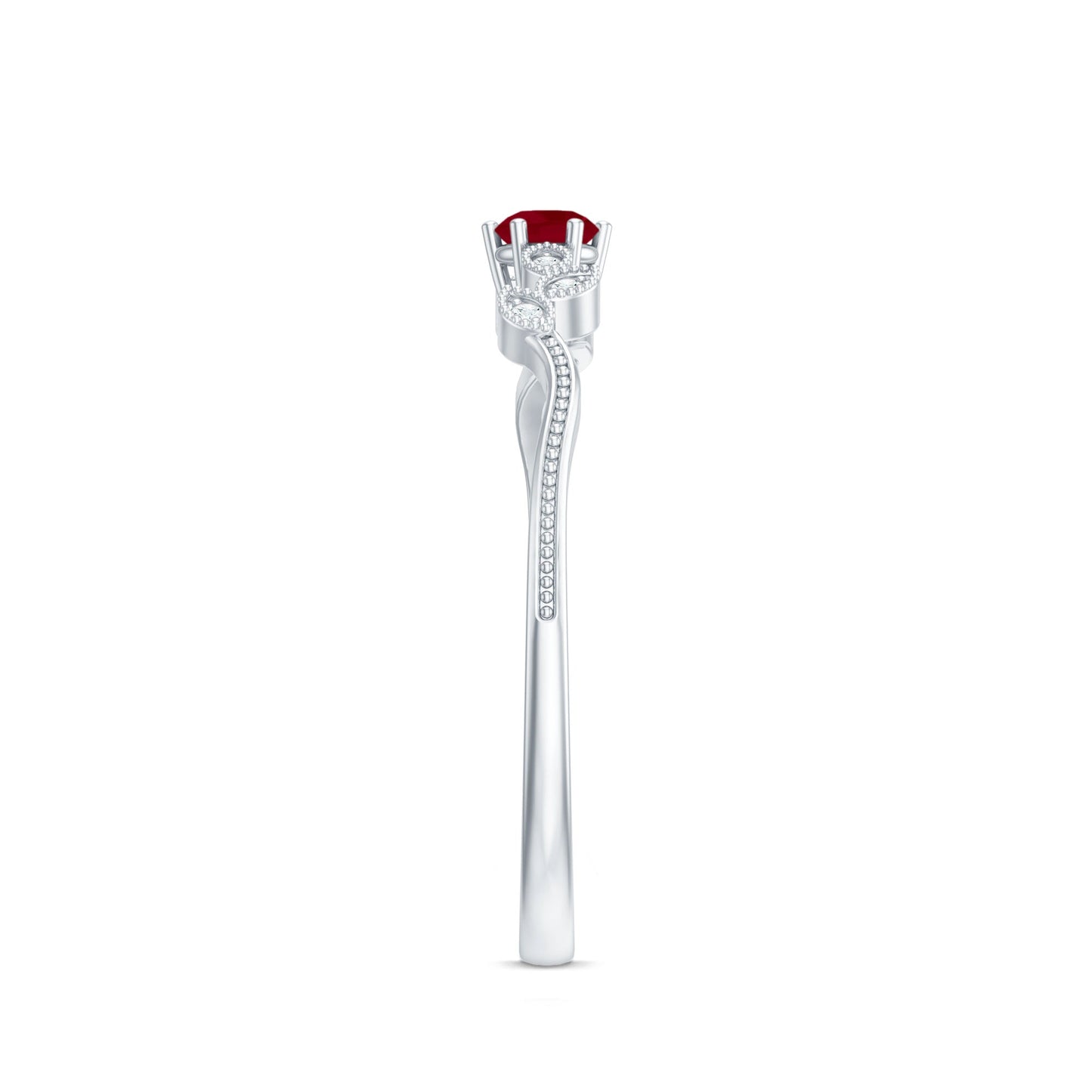 Certified Ruby and Diamond Leaf Branch Promise Ring