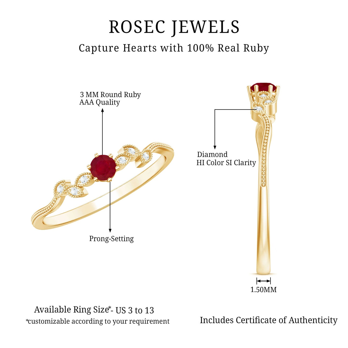 Certified Ruby and Diamond Leaf Branch Promise Ring