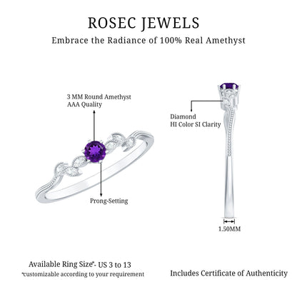 Nature Inspired Amethyst Promise Ring with Diamond