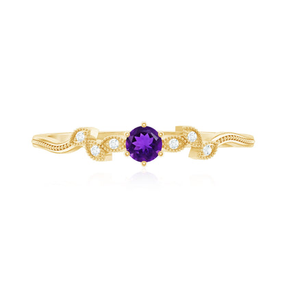 Nature Inspired Amethyst Promise Ring with Diamond