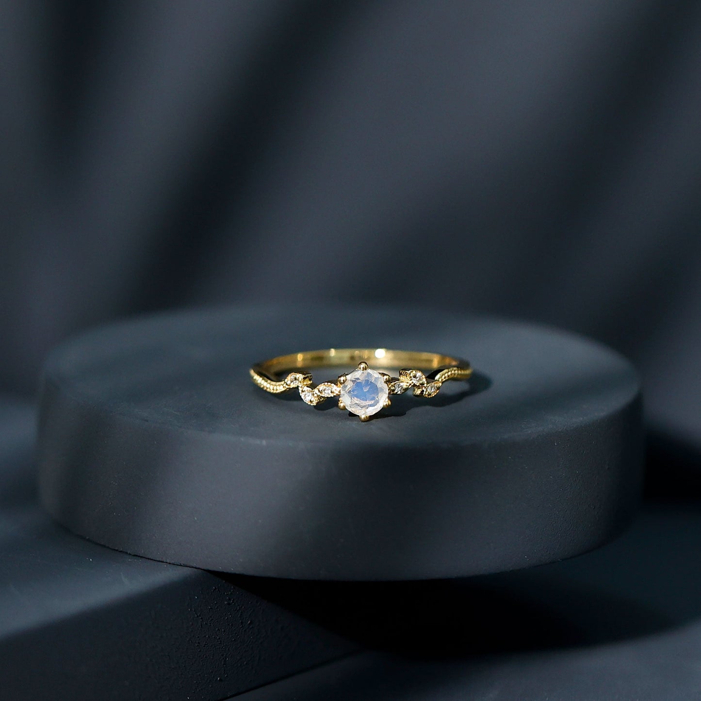 Nature Inspired Moonstone Diamond Promise Ring for Women