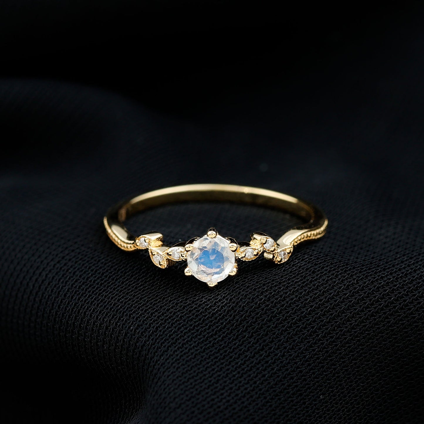 Nature Inspired Moonstone Diamond Promise Ring for Women
