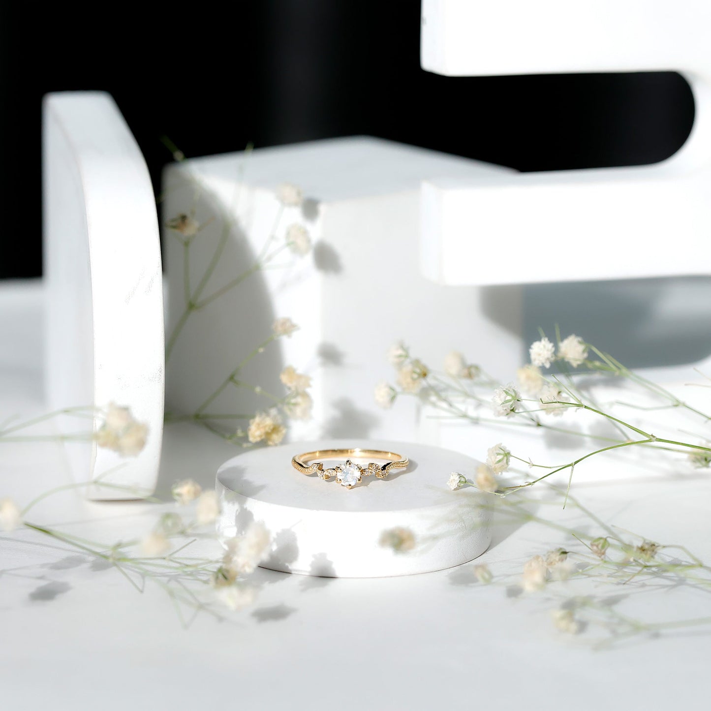 Nature Inspired Moonstone Diamond Promise Ring for Women