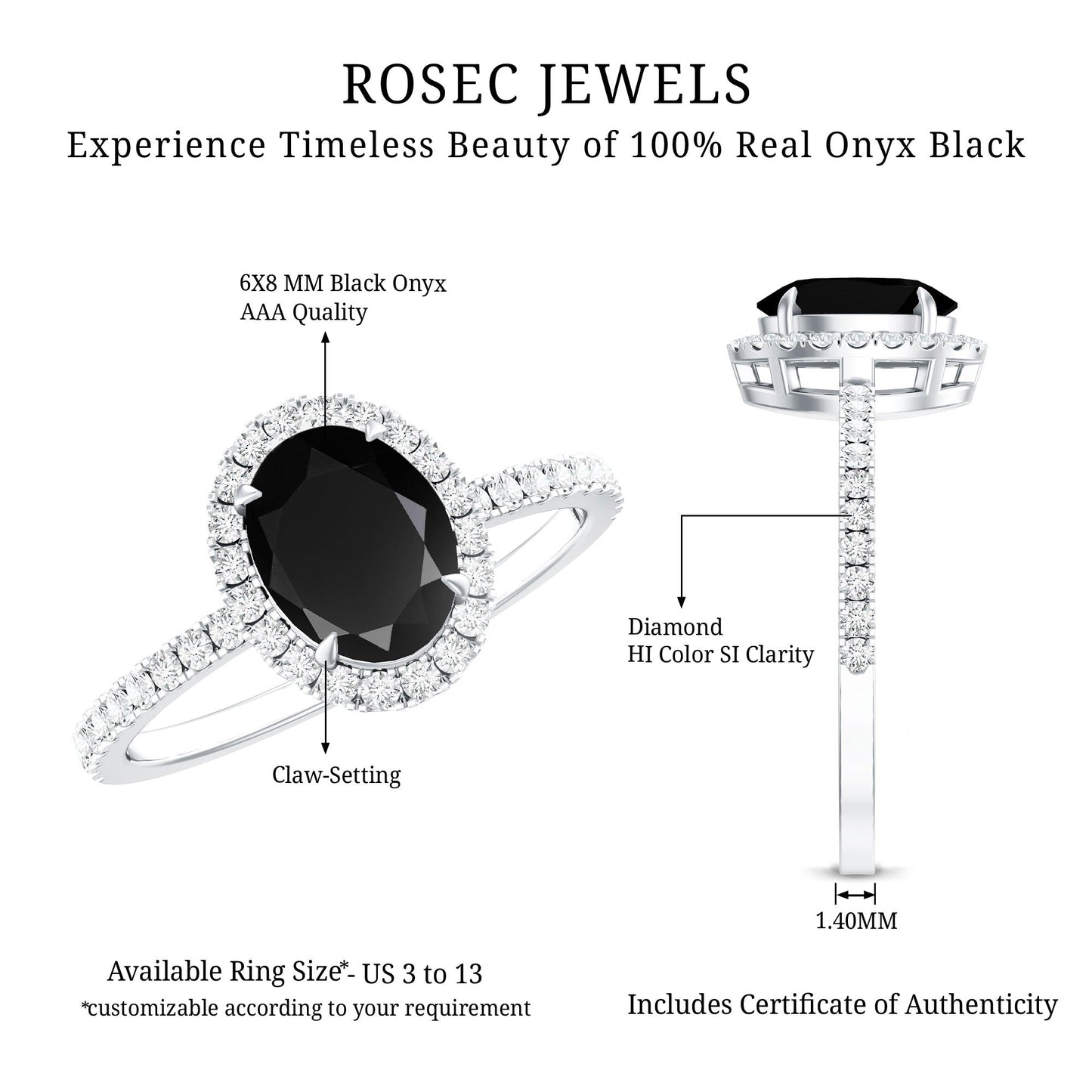 1 Carat Oval Black Onyx and Diamond Halo Engagement Ring