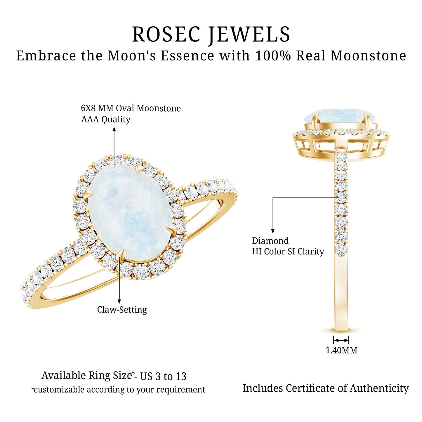 Oval Moonstone Engagement Ring with Diamond Halo
