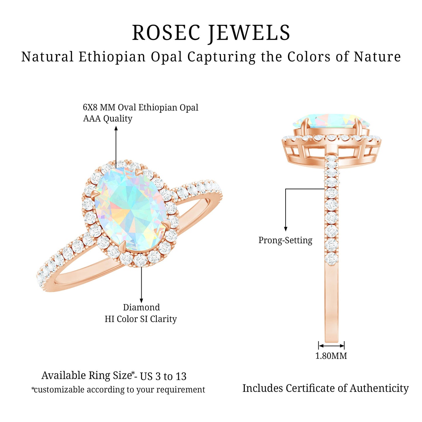 Certified Real 1.2 Carat Ethiopian Opal Oval Engagement Ring with Diamond Halo