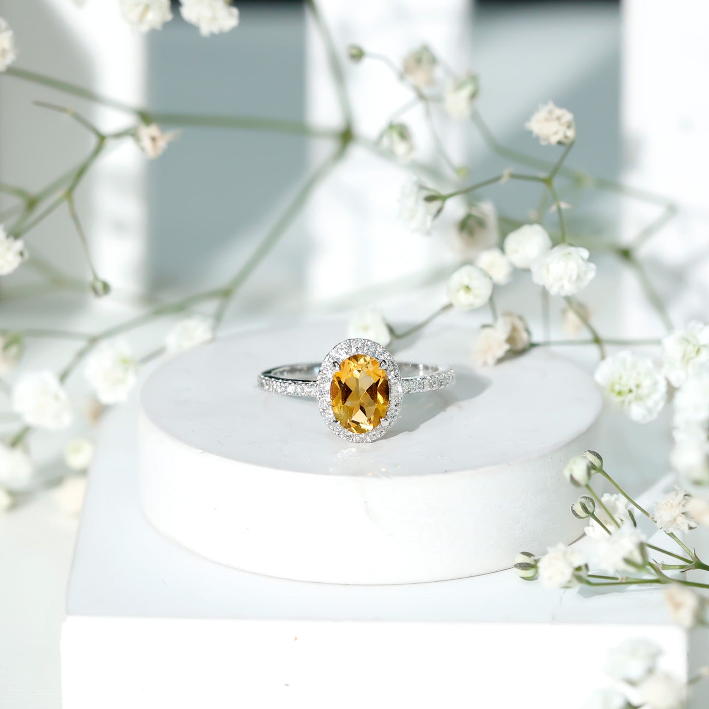 Certified Real 1 Carat Citrine Oval Engagement Ring with Diamond Halo