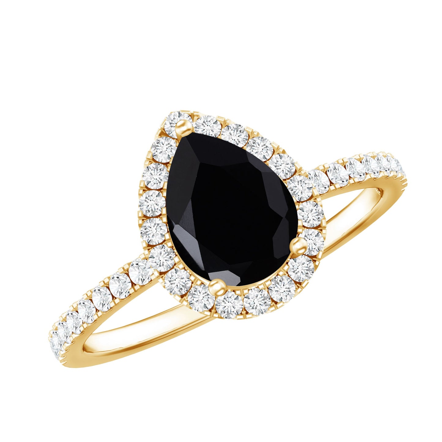 Genuine Black Onyx Teardrop Engagement Ring with Diamond