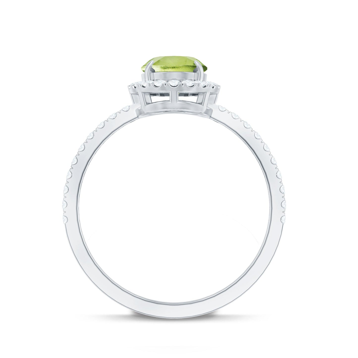 Natural 1 Carat Peridot Oval Engagement Ring with Diamond Halo