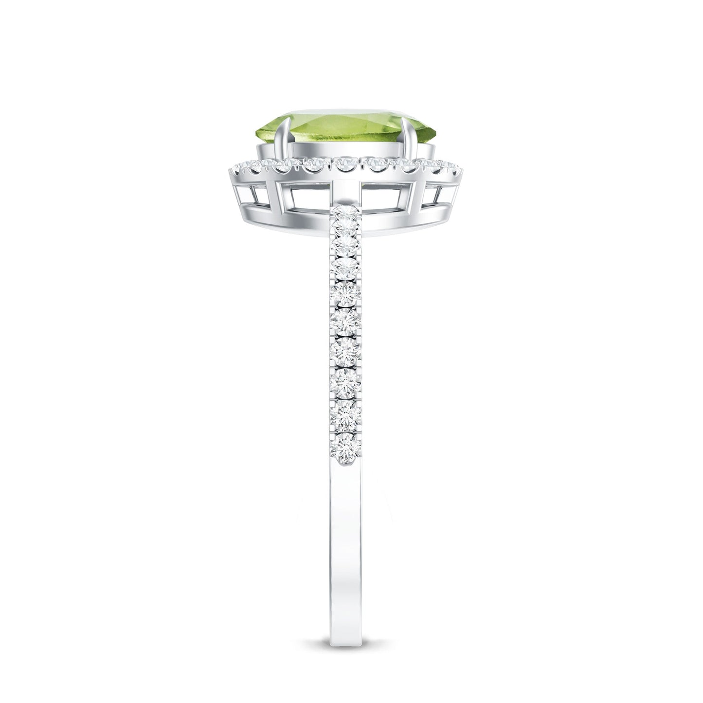Natural 1 Carat Peridot Oval Engagement Ring with Diamond Halo