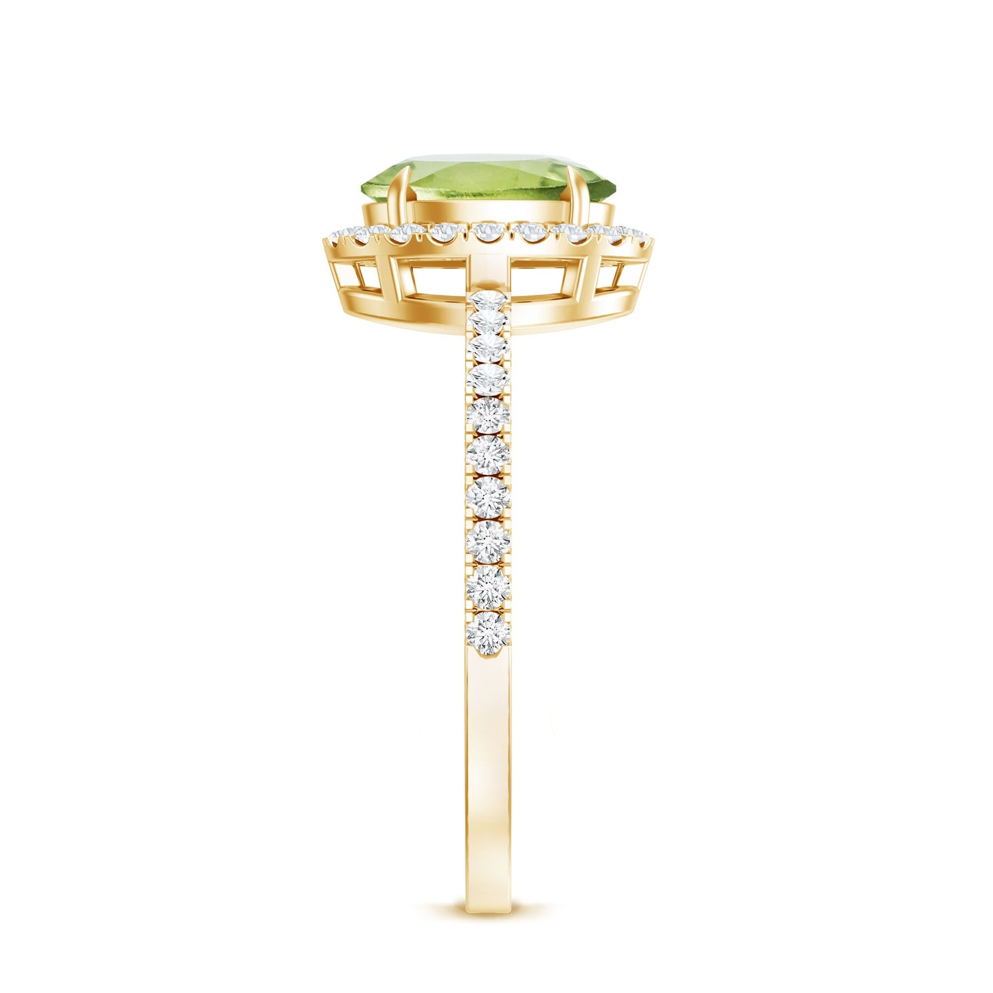Natural 1 Carat Peridot Oval Engagement Ring with Diamond Halo