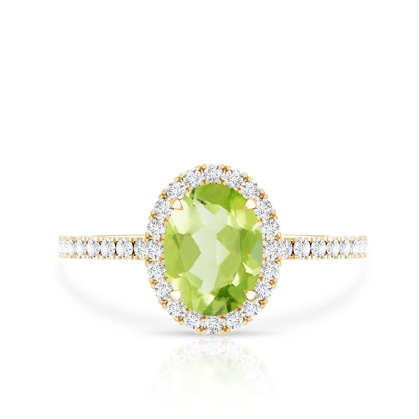 Natural 1 Carat Peridot Oval Engagement Ring with Diamond Halo