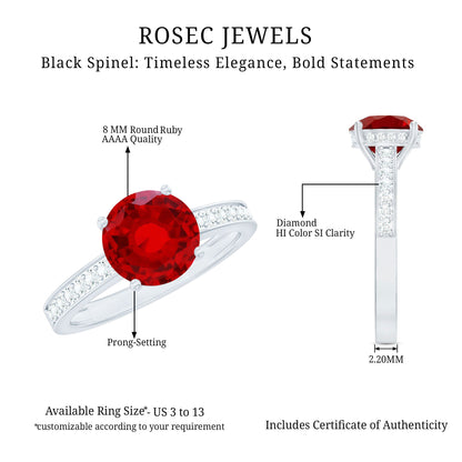 Lab Grown Ruby Simple Solitaire Engagement Ring with Diamond
