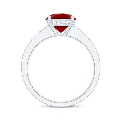 Lab Grown Ruby Simple Solitaire Engagement Ring with Diamond