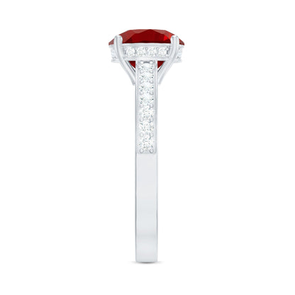 Lab Grown Ruby Simple Solitaire Engagement Ring with Diamond