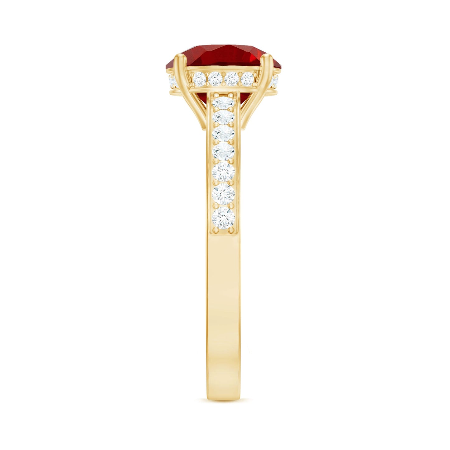 Lab Grown Ruby Simple Solitaire Engagement Ring with Diamond