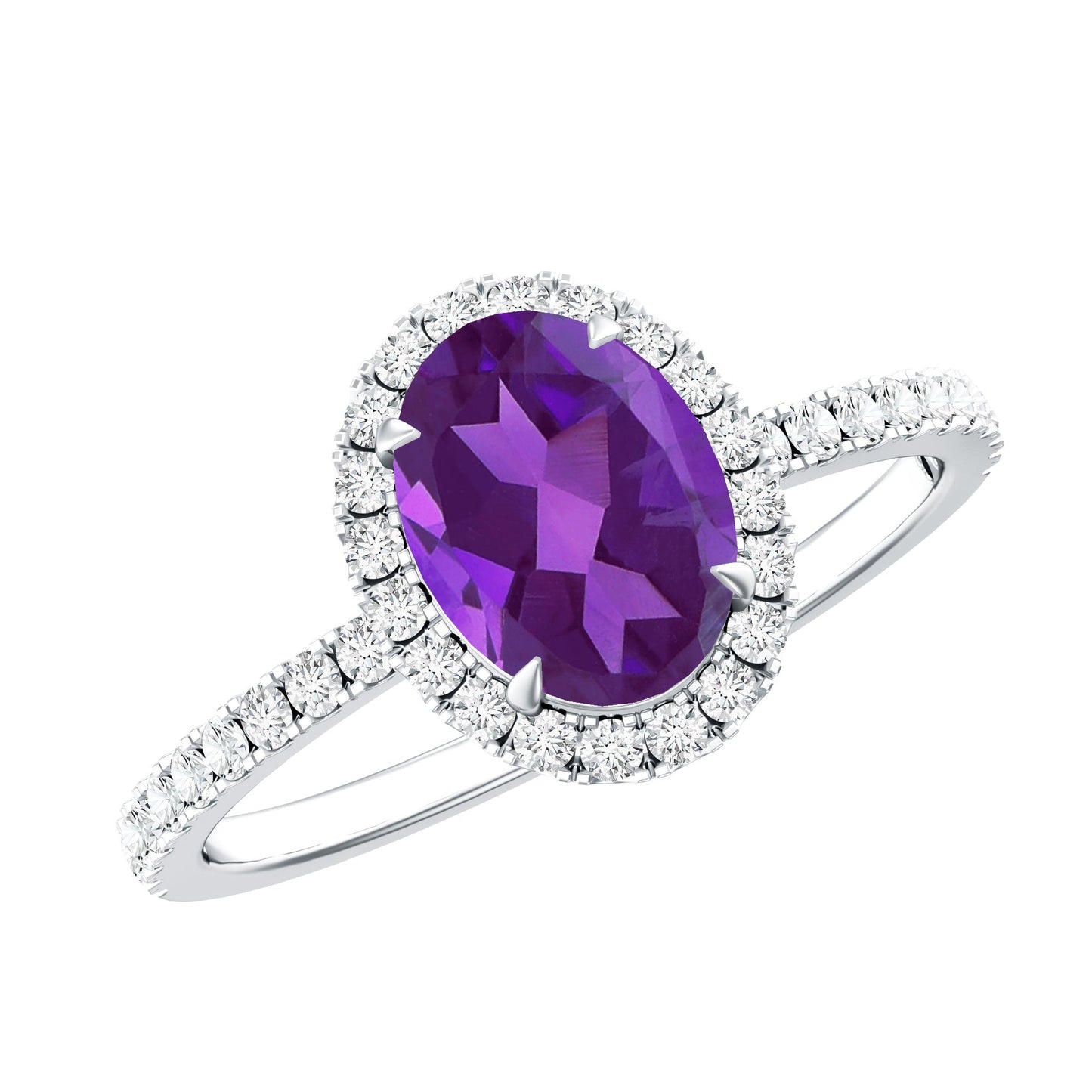 1 Carat Amethyst Oval Engagement Ring with Diamond Halo