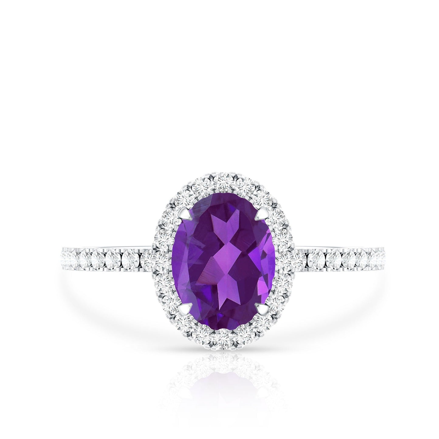 1 Carat Amethyst Oval Engagement Ring with Diamond Halo