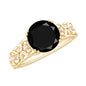 2 Carat Round Black Onyx Solitaire Antique Looking Engagement Ring with Diamond